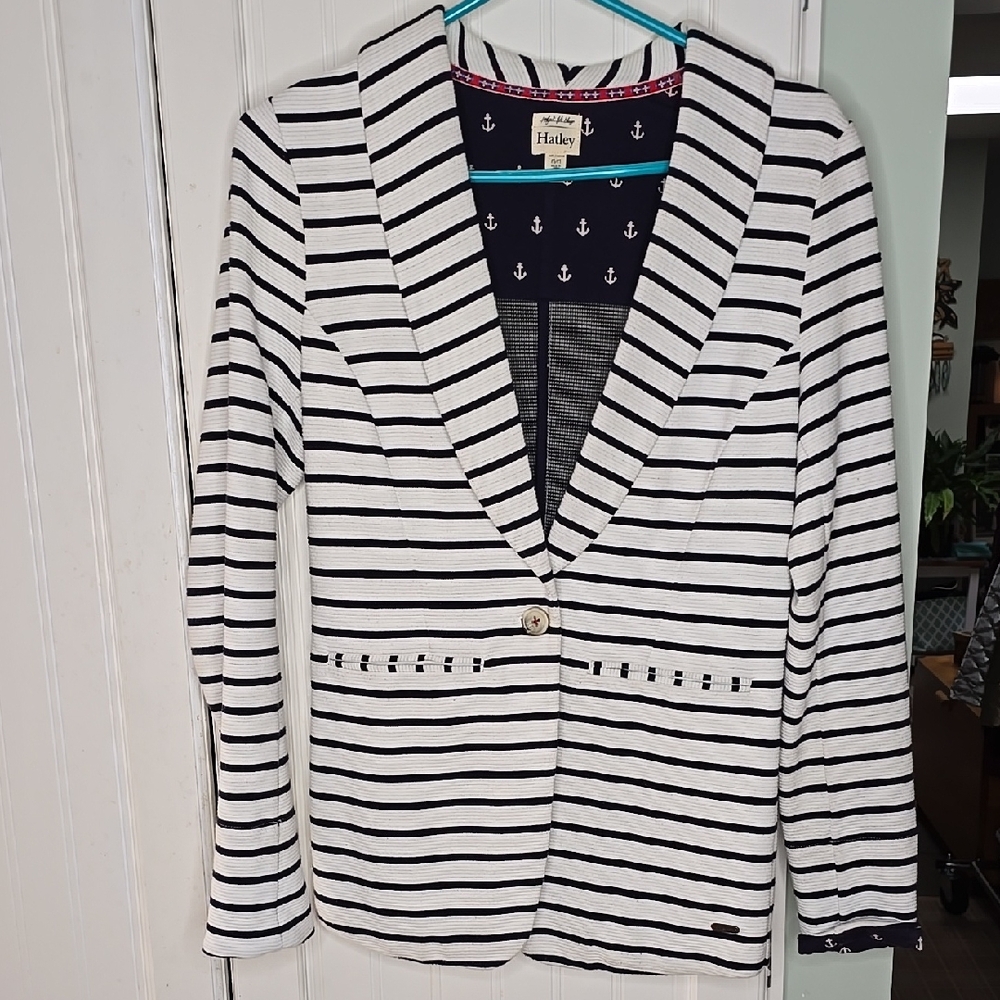 Hatley Blue and White Striped Blazer Tailored Fit GUC see Photos